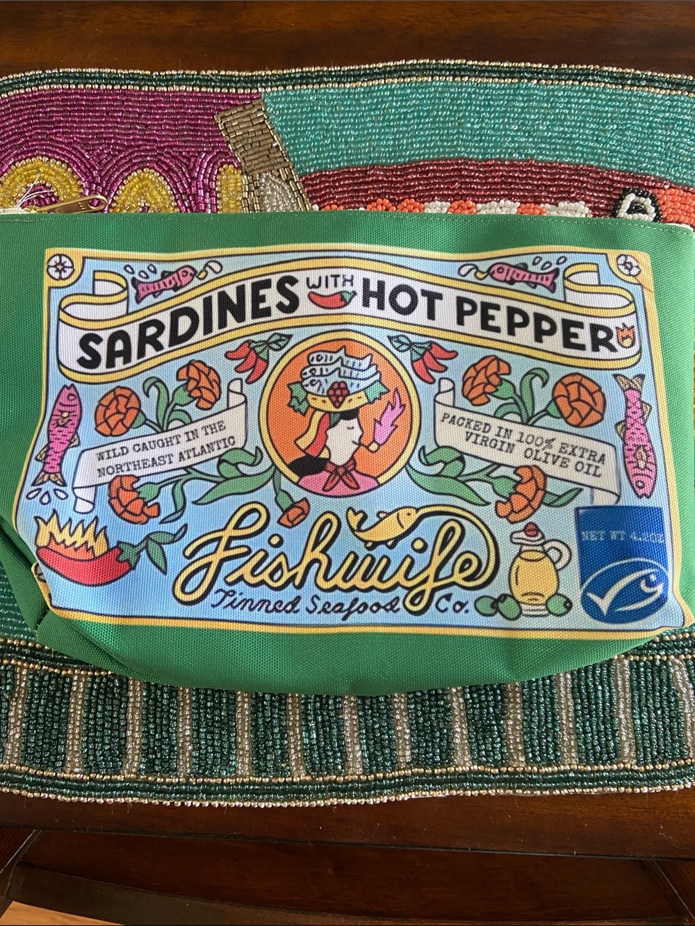 Fishwife Sardines Green Zip Pouch Bag NWT